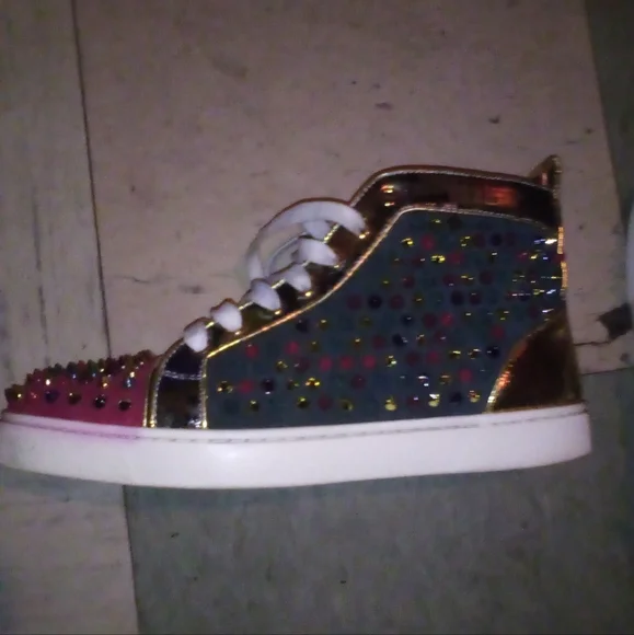 Christian Louboutin High Top Laminato Dino Spikes Yang Louis Muti-color  Size 10 - Picture 10 of 16